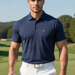 TravisMathew Mens Navy Blue Short Sleeve Pocket Golf Polo Shirt Large